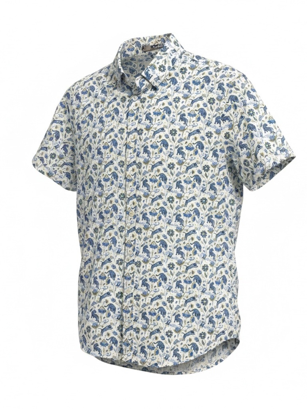 Cactus Man Men's Short Sleeve Floral/Tiger Button-Up Shirt - Blue/White
